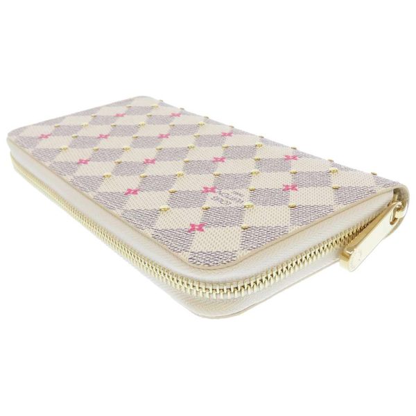 n64615 02 Louis Vuitton Studded Zippy Wallet Long Wallet Damier Azur Fuchsia