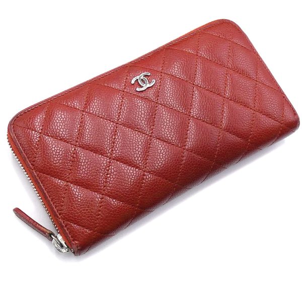 oj10051 1 CHANEL Wallet Caviar Skin Matelasse Coco Mark Long Wallet Red