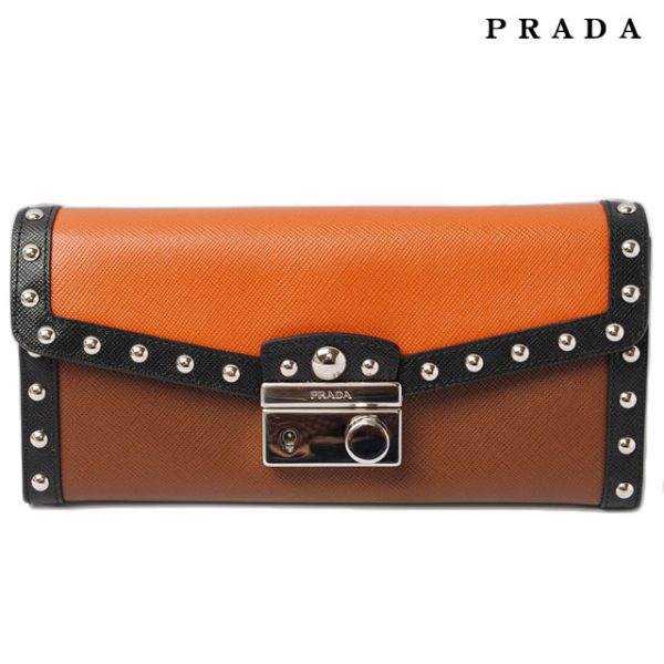 p 001 15 1 Prada Long Wallet Studded Saffiano Bag Orange Brown