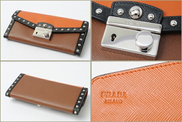 p 001 15 2 Prada Long Wallet Studded Saffiano Bag Orange Brown