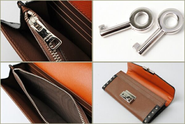 p 001 15 3 Prada Long Wallet Studded Saffiano Bag Orange Brown