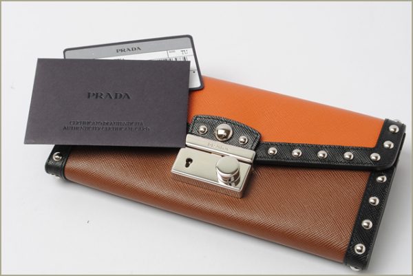 p 001 15 4 Prada Long Wallet Studded Saffiano Bag Orange Brown