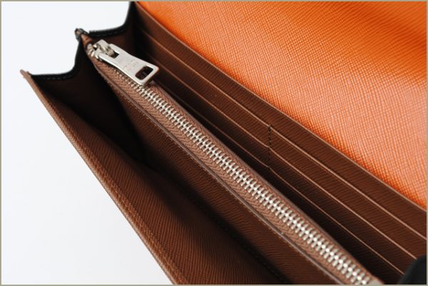 p 001 15 5 Prada Long Wallet Studded Saffiano Bag Orange Brown