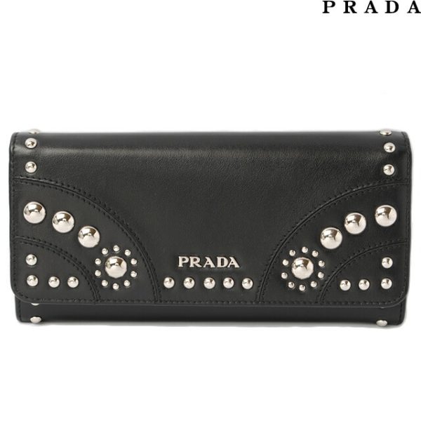 p 005 15 1 Prada Long Wallet Studded Soft Calf Bag Black