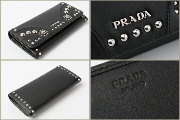 p 005 15 2 Prada Long Wallet Studded Soft Calf Bag Black