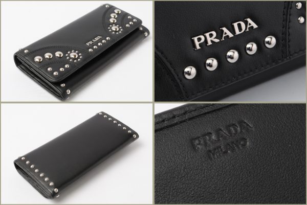 p 005 15 2 Prada Long Wallet Studded Soft Calf Black