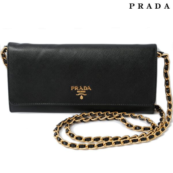 p 043 15 1 Prada Long Wallet Saffiano Metal Bag Black