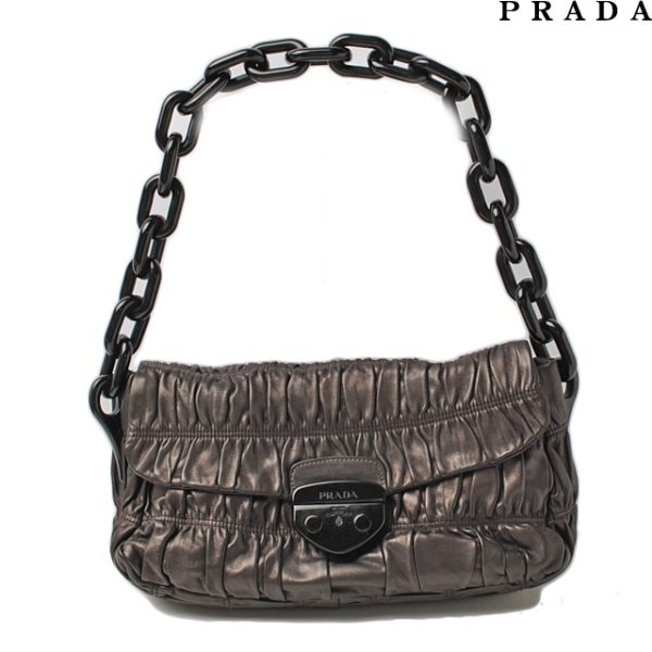 p 059 15 1 Prada Shoulder Bag Gathered Chain Bag Metallic Brown