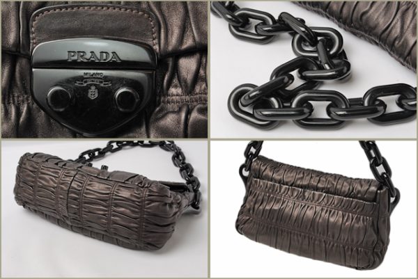 p 059 15 3 Prada Shoulder Bag Gathered Chain Bag Metallic Brown