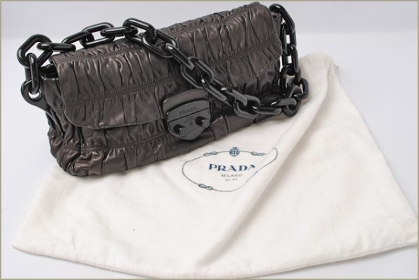 p 059 15 6 Prada Shoulder Bag Gathered Chain Bag Metallic Brown