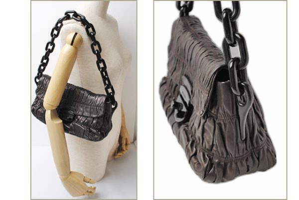 p 059 15 7 Prada Shoulder Bag Gathered Chain Bag Metallic Brown