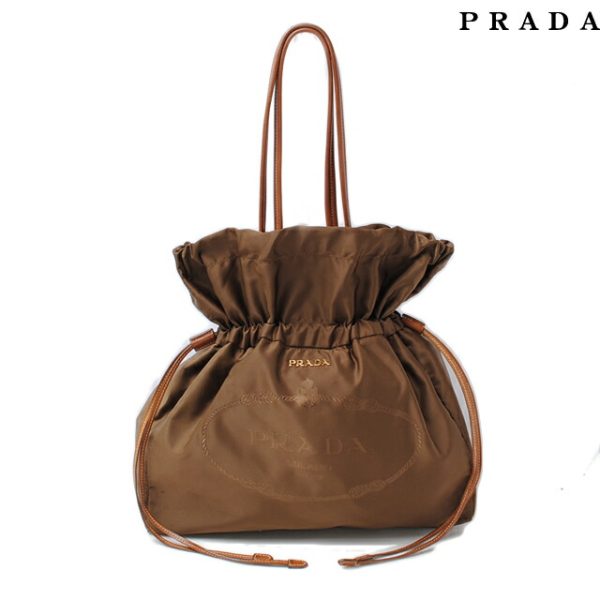 p 073 15 1 Prada Tote Bag Nylon Jacquard Drawstring Brown