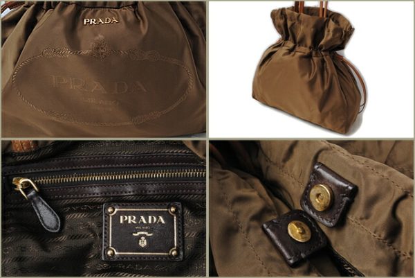 p 073 15 2 Prada Tote Bag Nylon Jacquard Drawstring Brown