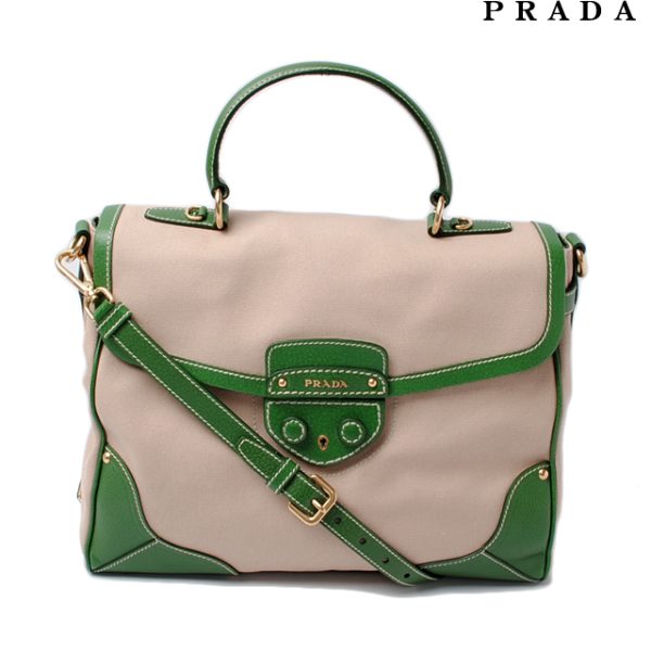 p 078 15 1 Prada Two Way Handbag Natural Green