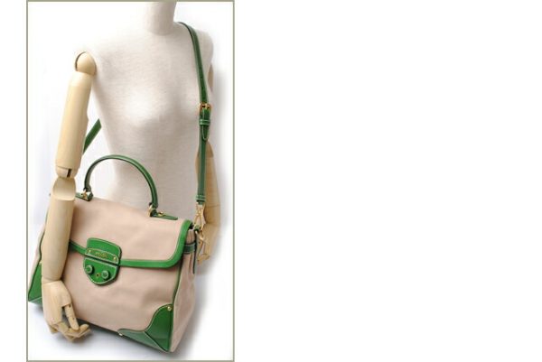 p 078 15 7 Prada Two Way Handbag Natural Green