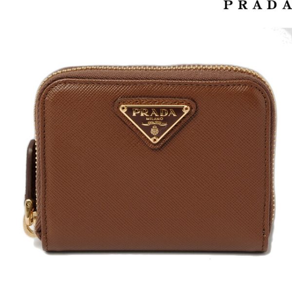 p 090 15 1 Prada Saffiano Triang Coin Case Palissadro Brown