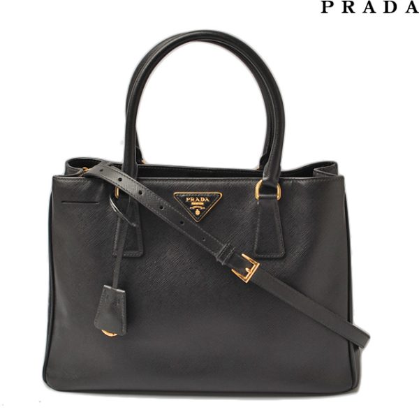 p 16 005 1 Prada Two Way Handbag Saffiano Black