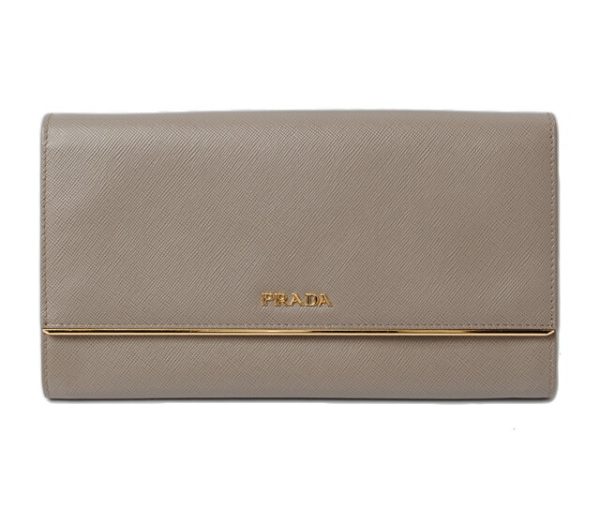 p 16 009 1 Prada Long Wallet Clutch Saffiano Greige