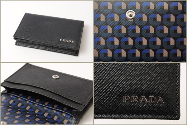 p 16 047 3 Prada Card Case Saffiano Nero Bluette Black