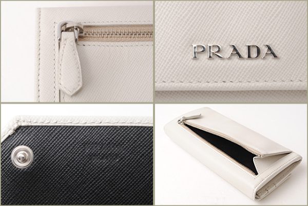 p 16 124 4 Prada Long Wallet Saffiano Corner Talco Nero