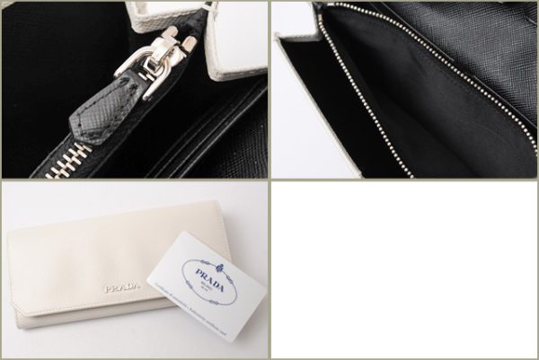 p 16 124 6 Prada Long Wallet Saffiano Corner Talco Nero