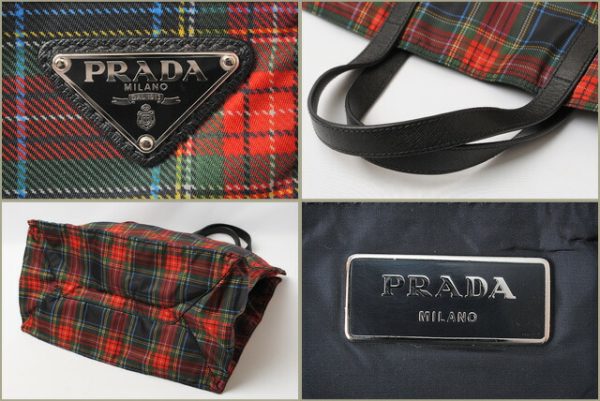 p 16 125 3 Prada Plaid Pattern Tessuto Shopping Bag Red Green Blue