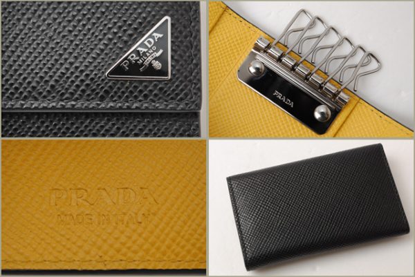 p 16 172 4 Prada Key Case Saffiano Black Yellow