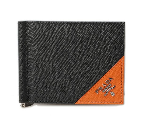 p 16 180 1 Prada Money Clip Folding Wallet Black Papaya