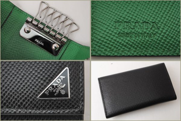 p 16 205 4 Prada Cuir Saffiano Key Case Nero Verde