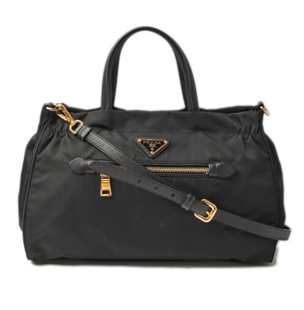 p 17 007 1 Prada Two Way Handbag Nylon Saffiano Black