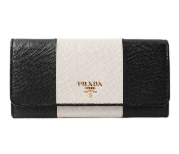 p 17 009 1 Prada Saffiano Long Wallet Talco Nero