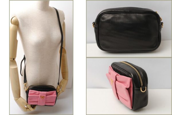 p 17 016 2 Prada Shoulder Bag Nappa Ribbon Black Pink