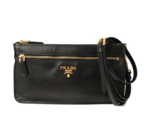 p 17 018 1 Prada 2Way Saffiano Clutch Bag Nero