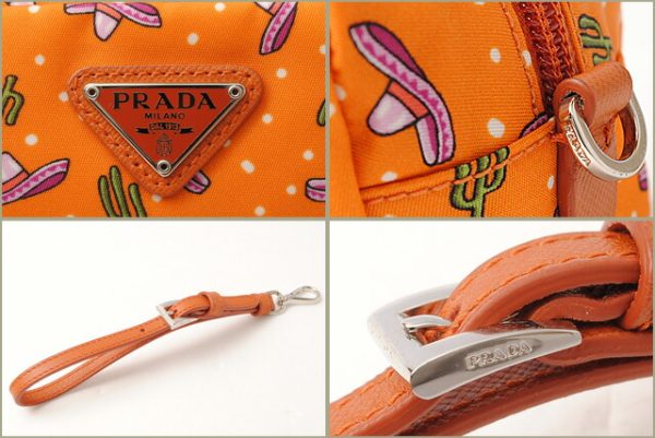 p 17 024 4 Prada Hand Strap Tessuto Pouch Arancio