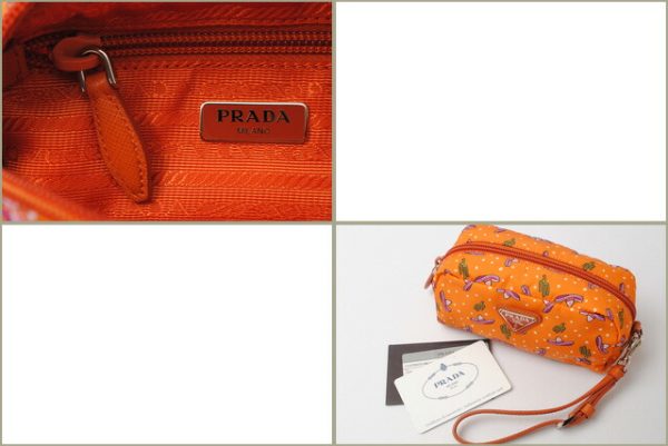 p 17 024 6 Prada Hand Strap Tessuto Pouch Arancio