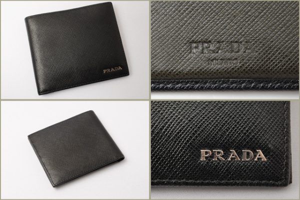 p 17 031 4 Prada BillfSaffiano Folding Wallet Black Khaki