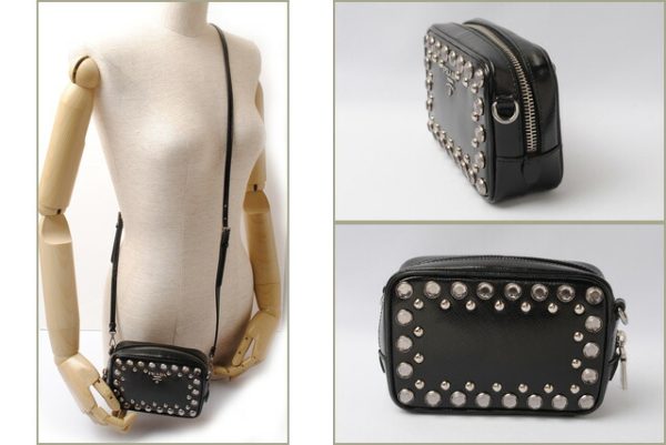 p 17 072 2 Prada Mini Pouch Saffiano Studs Black