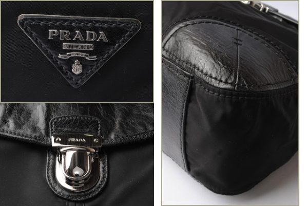 p 17 081 4 Prada Tote Bag Shoulder Bag Tessuto Vitello Nero