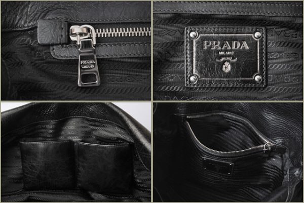 p 17 081 5 Prada Tote Bag Shoulder Bag Tessuto Vitello Nero