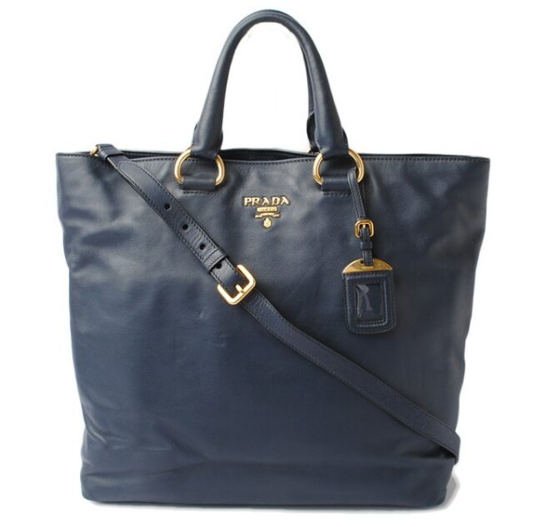 p 17 082 1 Prada Tote Bag Shoulder Bag Soft Calf Blue 2Way Bag Strap