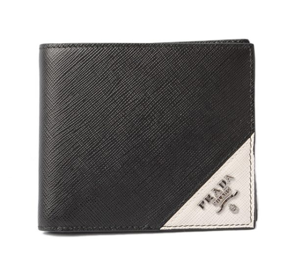 p 17 090 1 Prada Folding Wallet Bill Saffiano Black White