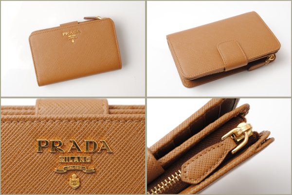 p 18 028 4 Prada Folding Wallet Saffiano Metal Caramel