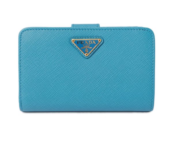 p 18 033 1 Prada Folding Wallet Saffiano Triang Celeste