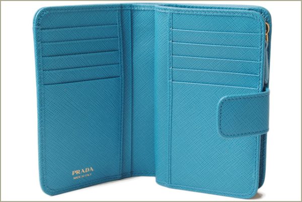 p 18 033 2 Prada Folding Wallet Saffiano Triang Celeste