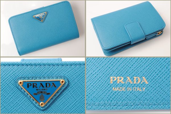 p 18 033 4 Prada Folding Wallet Saffiano Triang Celeste