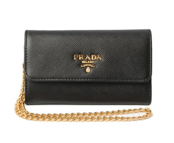 p 18 038 1 Prada Folding Wallet Chain Black