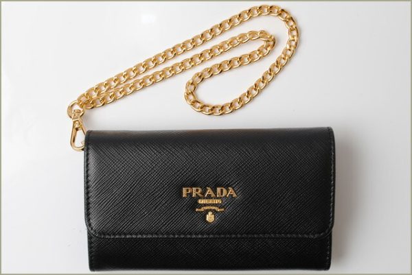 p 18 038 2 Prada Folding Wallet Chain Black