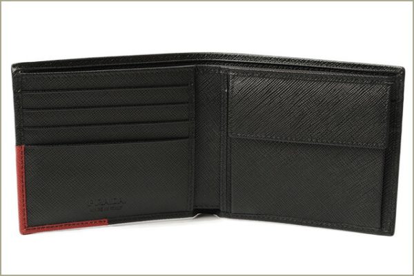 p 18 072 3 Prada Folding Wallet Saffiano Black Ruby