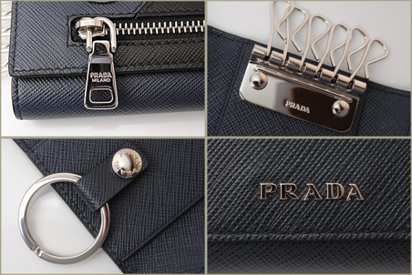 p 18 096 3 Prada Key Case Key Chain 6 Rows Saffiano Robot Motif Baltico