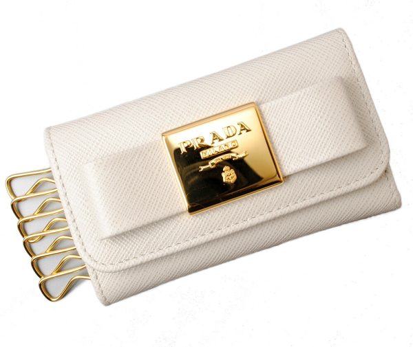 p 18 122 1 Prada Key Case Saffiano Off White